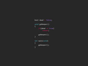Syntax-highlighted C++-code die een recursieve functie toont met een voorwaarde om terug te keren als dead waar is. — Grappige Codering Achtergronden