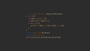 Terminal window showing Rust code calculating Fibonacci sequence