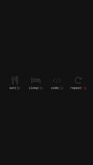 Utvecklarens livscykelikoner: eat sleep code repeat på svart bakgrund. — Skämt Bakgrundsbilder