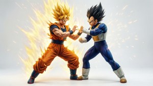 SSJ4 Goku et Vegeta sur le point de fusionner.