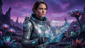 Claire Foy como una audaz exploradora espacial en un mundo alienígena.