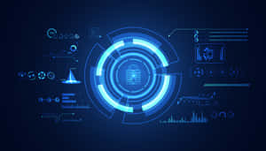 Digitales Sicherheitsdashboard mit leuchtenden blauen holografischen Elementen und Datenanzeigen. — System Wallpaper