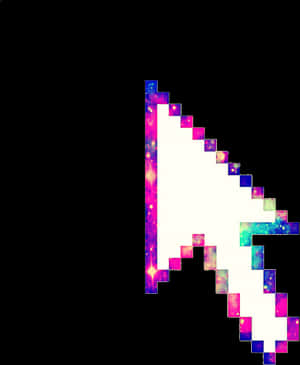 Pixelated arrow cursor with cosmic nebula patterns on black background