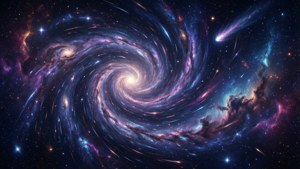 A swirling spiral galaxy filled with stars and colorful cosmic clouds in deep space. — 2560X1080 Picture