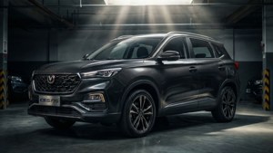 Changan CS55 i en dramatisk garasjeinnstilling.