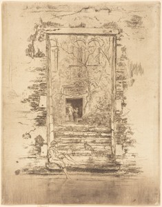 Garden by James McNeill Whistler, created 1880, in etching and drypoint on laid paper. Download this artwork as a high-resolution wallpaper for desktop, tablet, — Art Wallpaper