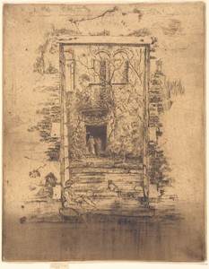 Garden by James McNeill Whistler, created 1880, in etching and drypoint in dark brown on laid paper. Download this artwork as a high-resolution wallpaper for de — James McNeill Whistler Wallpaper