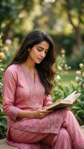 Abstract: Katrina Kaif enjoys a quiet reading time in a garden.