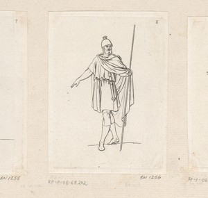 Gehelmde soldaat met stok by Sébastien Leclerc (I), created 1706, in paper; etching. Download this artwork as a high-resolution wallpaper for desktop, tablet, o — Sébastien Leclerc (I) Wallpaper