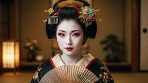 Honoka Sawada portretterer en geisha med perfekt tradisjonell sminke og positur