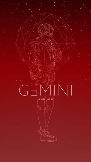 Anime-pojke under en konstellationkupol på röd stjärnklar bakgrund med 'GEMINI'-text. — Gemini Bilder