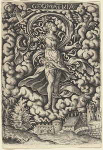 Geometria (Geometry) by Virgilius Solis, in engraving. Download this artwork as a high-resolution wallpaper for desktop, tablet, or mobile. — Virgilius Solis Wallpaper