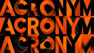 A dynamic abstract wallpaper with the acronym 'ACRONYM' woven into geometric patterns.
