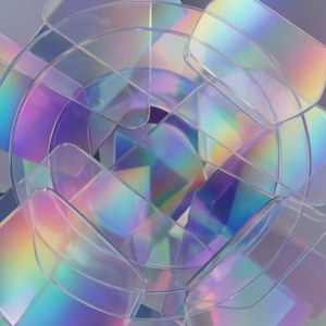 Überlappende durchscheinende geometrische Formen schaffen ein lebendiges, mehrdimensionales abstraktes Bild.