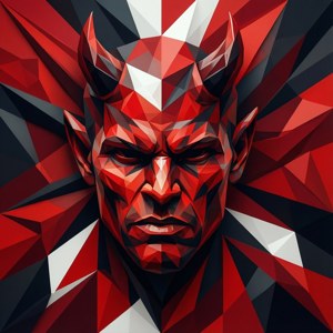 Abstract low poly wallpaper using Manchester United's colors and a devil motif