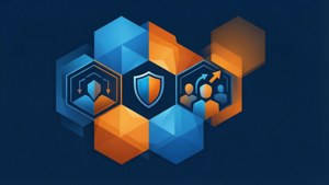 Et abstrakt geometrisk design med sekskanter og et skjoldikon som representerer DevSecOps-integrasjon.