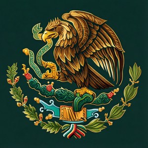 Águia dourada segurando serpente em cacto, cercada por coroa de louros, emblema nacional mexicano. — Emblema insígnia Papéis de Parede
