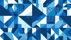 Een abstract geometrisch behang met 'Its A Boy' tekst geïntegreerd, modern en stijlvol.
