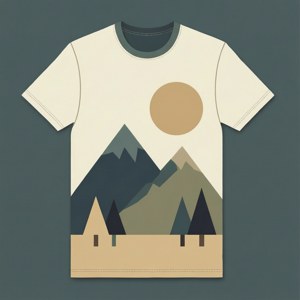 Minimalistisch geometrisch landschap T-shirt ontwerp in aardetinten.