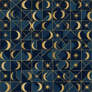 A repeating pattern of moons and stars in geometric style.