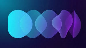 Glatte morfende geometriske former i cyan til lilla gradient.
