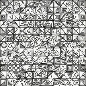 Modern geometrisk målarbok med trianglar och hexagoner