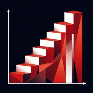 Een modern kunst stappenplot behang met geometrische rode en witte vormen.