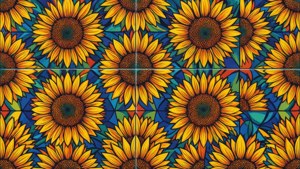 Motivo geometrico astratto di girasole in colori vivaci.