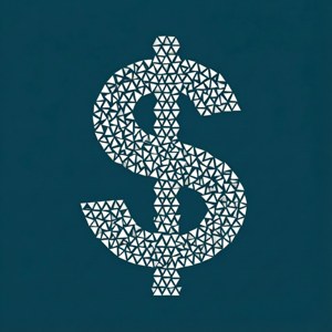 Weißes Dollarzeichen aus Dreiecken auf Teal