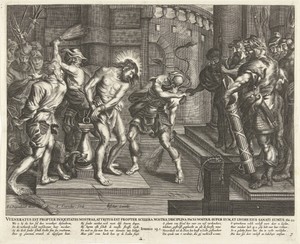 Geseling van Christus by Abraham J. Conradus, created c. 1627 - c. 1661, in paper; engraving. Download this artwork as a high-resolution wallpaper for desktop, — Abraham J. Conradus Wallpaper