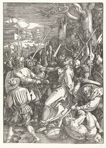 Gevangenneming by Albrecht Dürer, created 1510, in paper; houtsnede. Download this artwork as a high-resolution wallpaper for desktop, tablet, or mobile. — Albrecht Dürer Wallpaper