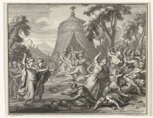 Gevecht tussen Oosterlingen by Jacob Folkema, created 1723, in paper; etching. Download this artwork as a high-resolution wallpaper for desktop, tablet, or mobi — Jacob Folkema Wallpaper