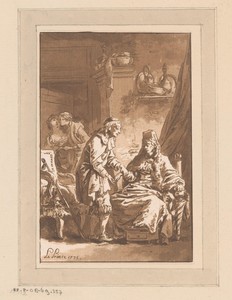 Gevoel by Jean Baptist Leprince, created 1775, in paper; etching; aquatint. Download this artwork as a high-resolution wallpaper for desktop, tablet, or mobile. — Jean Baptist Leprince Wallpaper