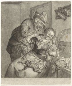 Gevoel by Cornelis Dusart, created 1670 - 1704, in paper; engraving; mezzotint. Download this artwork as a high-resolution wallpaper for desktop, tablet, or mob — Cornelis Dusart Wallpaper