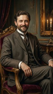 Philip Alexius de László duduk di kursi berlapis emas dengan senyuman hangat dan aura aristokrat