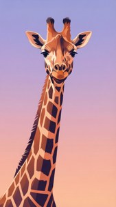 Ein minimalistisches Vektor-Tapetenbild einer hoch aufragenden Giraffensilhouette vor einem pastellfarbenen Gradientenhimmel.