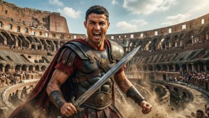 Ronaldo genfortolket som en romersk gladiator, en symbolsk og motiverende fantasiscene.