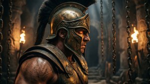 Fondo de pantalla de gladiador oscuro y sombrío ambientado en las cámaras subterráneas de la arena