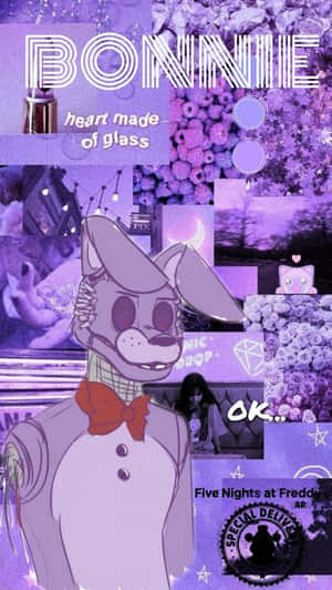 Bonnie de Five Nights at Freddy's em uma colagem roxa com texto e elementos florais. — Sassy The Sasquatch Papéis de Parede