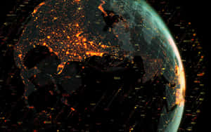 Digitale Erdkugel, die globale Stadtlichter und Datenströme bei Nacht zeigt. — Stream Hintergrundbild
