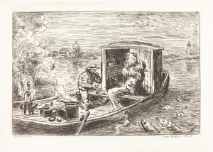 Going Down Stream (Avallant) by Charles-François Daubigny, created 1862, in etching. Download this artwork as a high-resolution wallpaper for desktop, tablet, o — Charles-François Daubigny Wallpaper