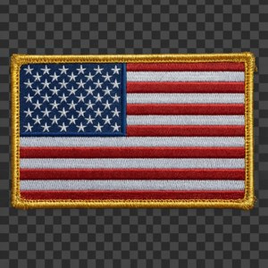 Geïsoleerde vintage vlag patch met gouden rand.