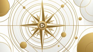 En minimalistisk vektor-baggrund af Pluto TV-logoet som en gylden kompasrose på en hvid baggrund