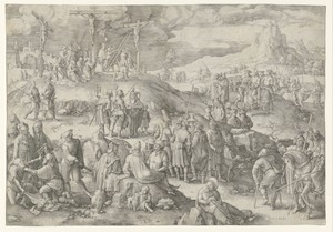Golgotha by Lucas van Leyden, created 1517, in paper; engraving. Download this artwork as a high-resolution wallpaper for desktop, tablet, or mobile. — Art Picture