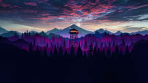 Fire lookout tower at twilight with purple and pink sky over mountains and trees. — Google Best Picture