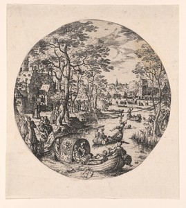 Goose Snatching by Hans Bol, created 1550/70, in Etching on paper. Download this artwork as a high-resolution wallpaper for desktop, tablet, or mobile. — Hans Bol Wallpaper