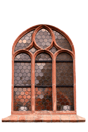 Gothic arched window with hexagonal glass panes and terracotta frame. — Cute Gothic Wallpaper
