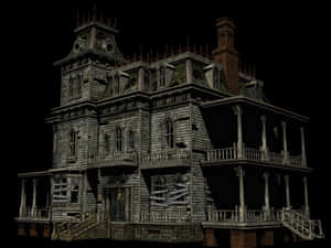 Ein verfallenes viktorianisches Haus mit zerbrochenen Fenstern und bröckelnden Veranden vor einem schwarzen Hintergrund. — Monster House Bilder Hintergrund Wallpaper
