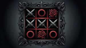 Una scacchiera del tris gotica con pugnali e una rosa.
