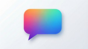 Un'icona minimalista di fumetto SMS con colori vivaci in gradiente su uno sfondo bianco pulito.